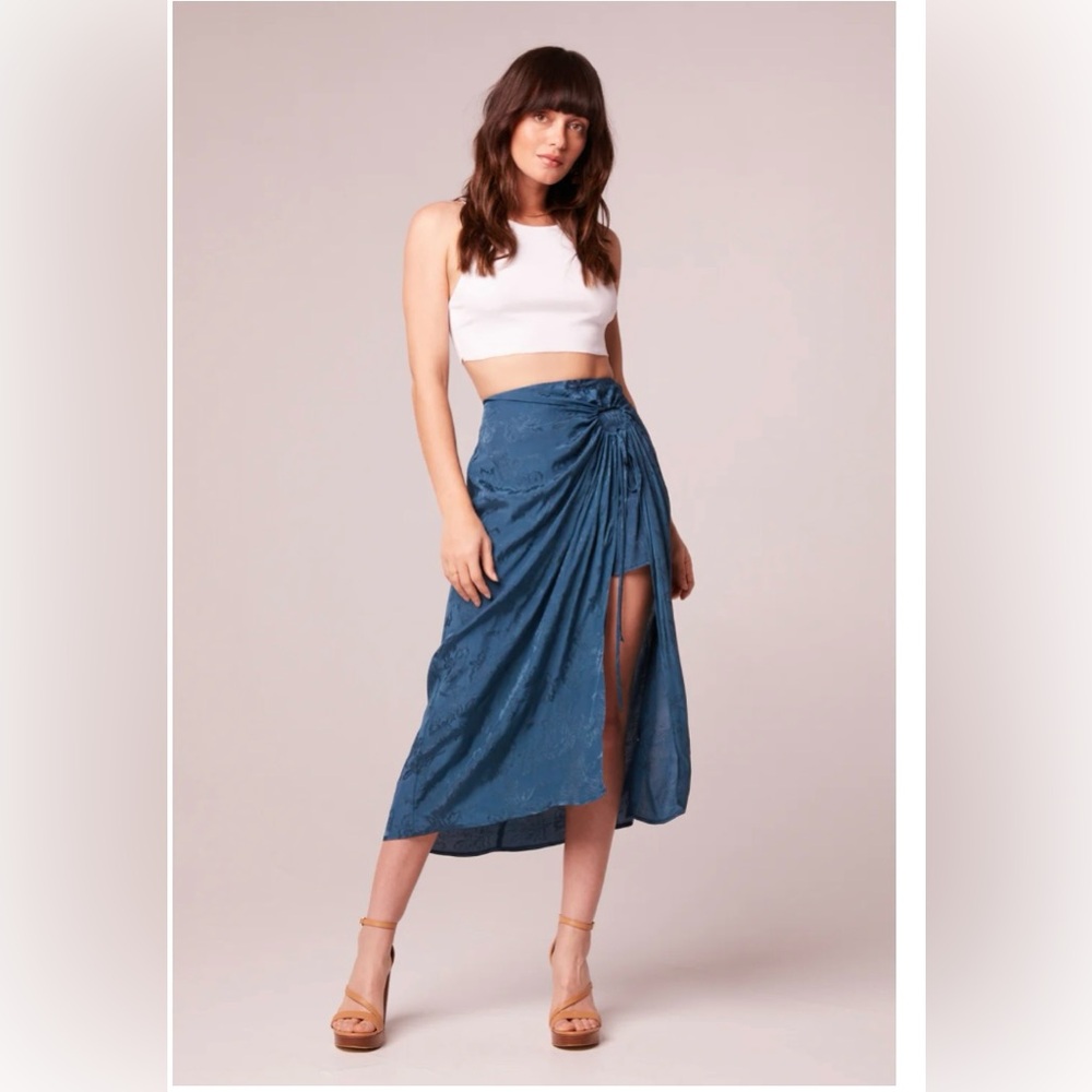 NWT Band Of The Free CELENE DEEP TEAL LAYERED MIDI SKIRT High Low Faux Wrap
